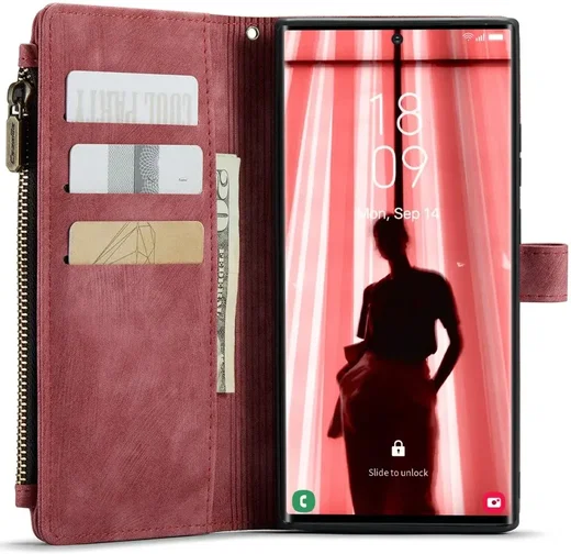 CaseMe C30 Samsung S23 Ultra Hoesje Pasjeshouder Book Case Rood afbeelding 2