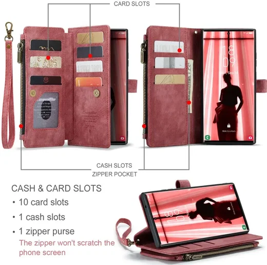 CaseMe C30 Samsung S23 Ultra Hoesje Pasjeshouder Book Case Rood afbeelding 3