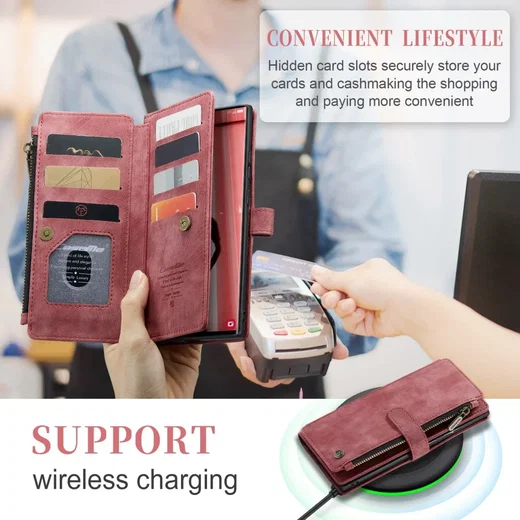 CaseMe C30 Samsung S23 Ultra Hoesje Pasjeshouder Book Case Rood afbeelding 9