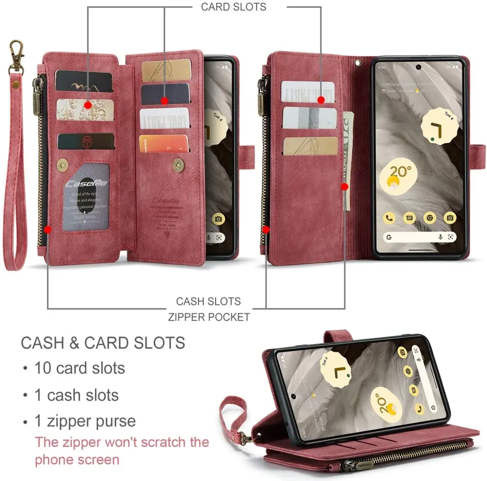 CaseMe C30 Google Pixel 7a Hoesje Pasjeshouder Book Case Rood afbeelding 3