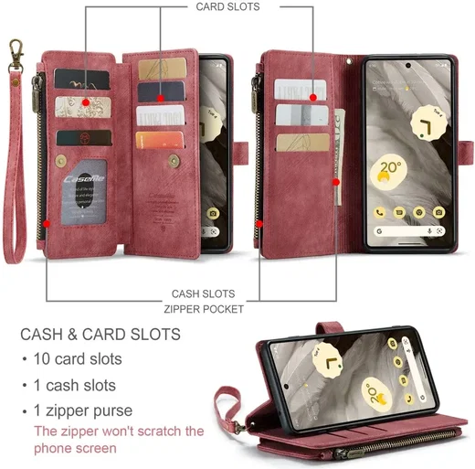 CaseMe C30 Google Pixel 7a Hoesje Pasjeshouder Book Case Rood afbeelding 3