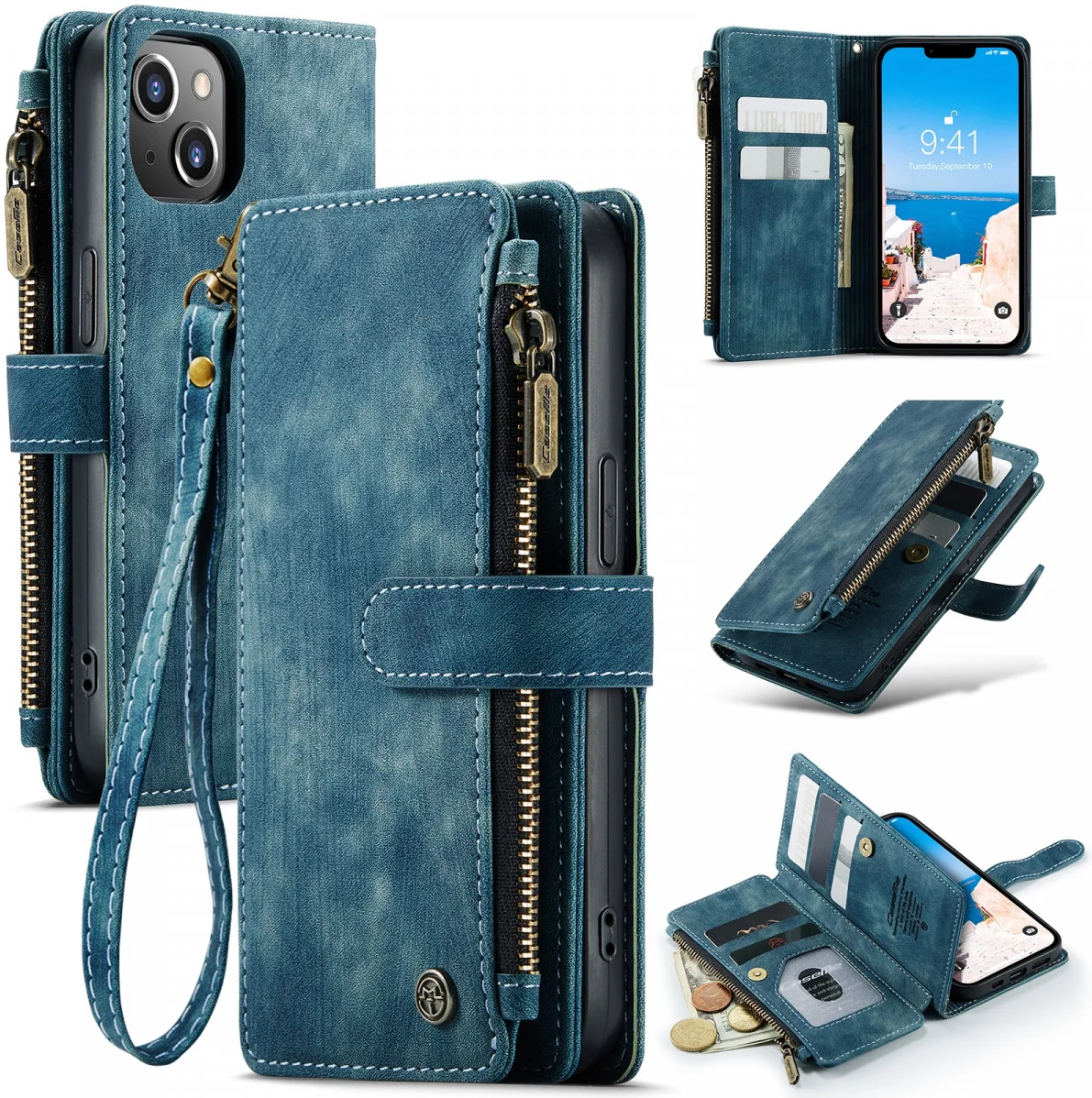 CaseMe C30 Apple iPhone 14 Hoesje Pasjeshouder Book Case Blauw afbeelding 3