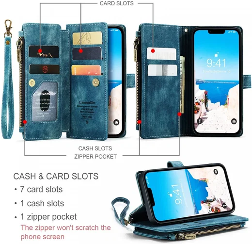 CaseMe C30 Apple iPhone 15 Hoesje Pasjeshouder Book Case Blauw afbeelding 2