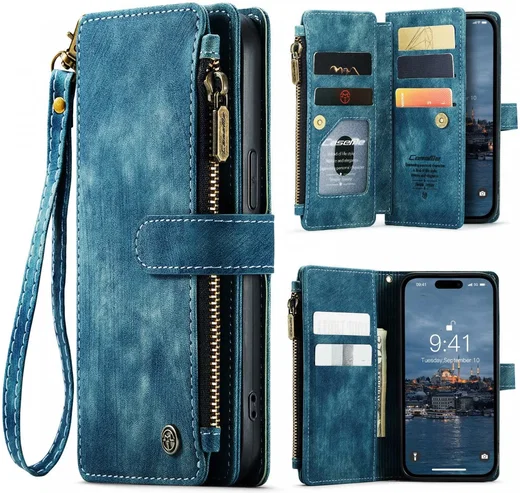 CaseMe C30 Apple iPhone 15 Pro Max Hoesje Pasjeshouder Book Case Blauw afbeelding 2