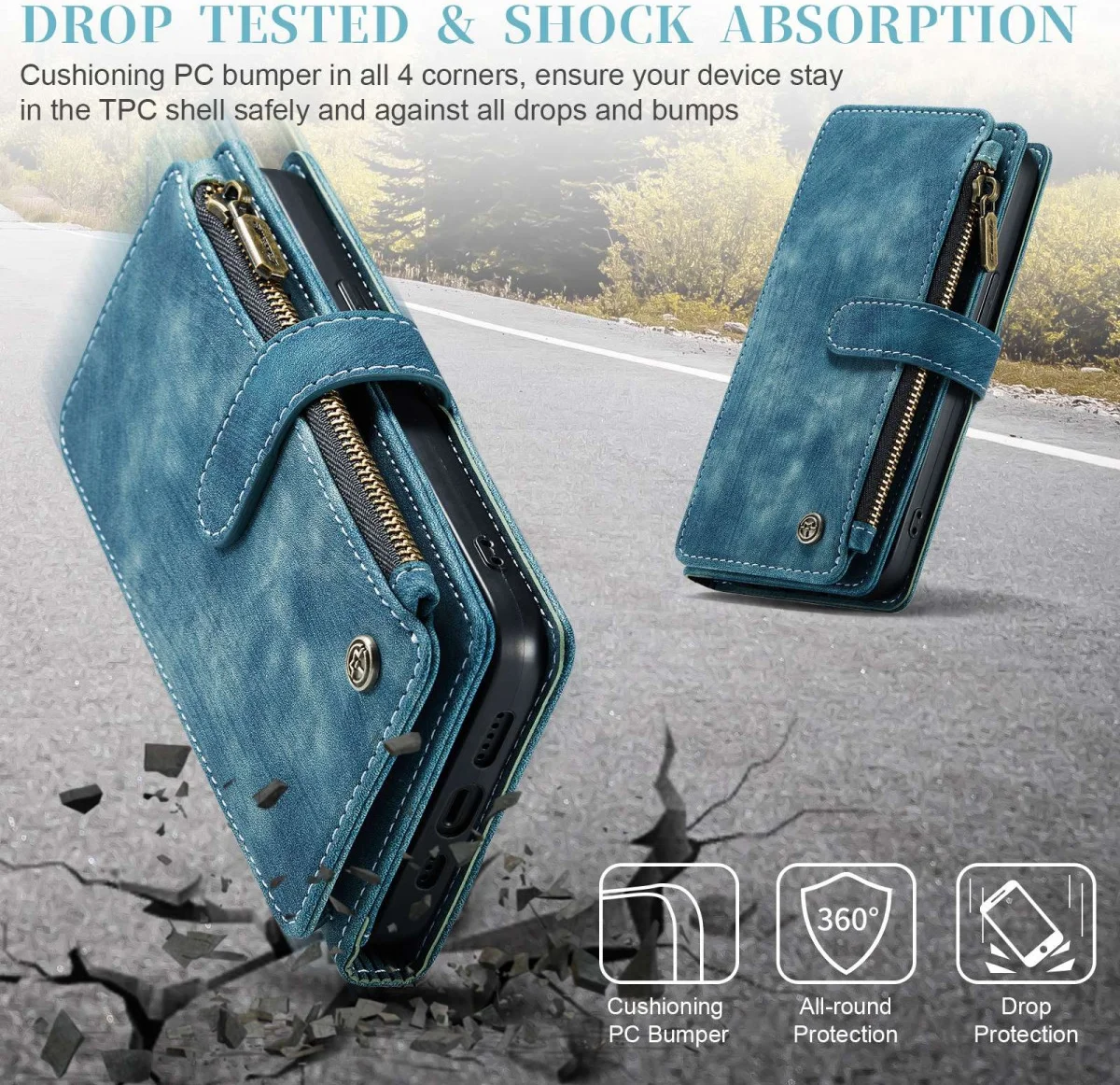 CaseMe C30 Apple iPhone 15 Pro Max Hoesje Pasjeshouder Book Case Blauw afbeelding 4
