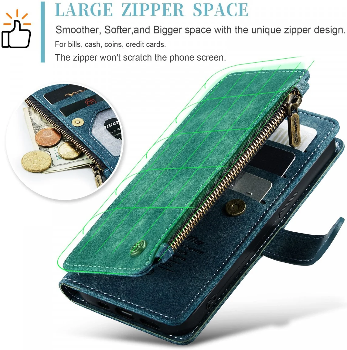 CaseMe C30 Apple iPhone 15 Pro Max Hoesje Pasjeshouder Book Case Blauw afbeelding 5