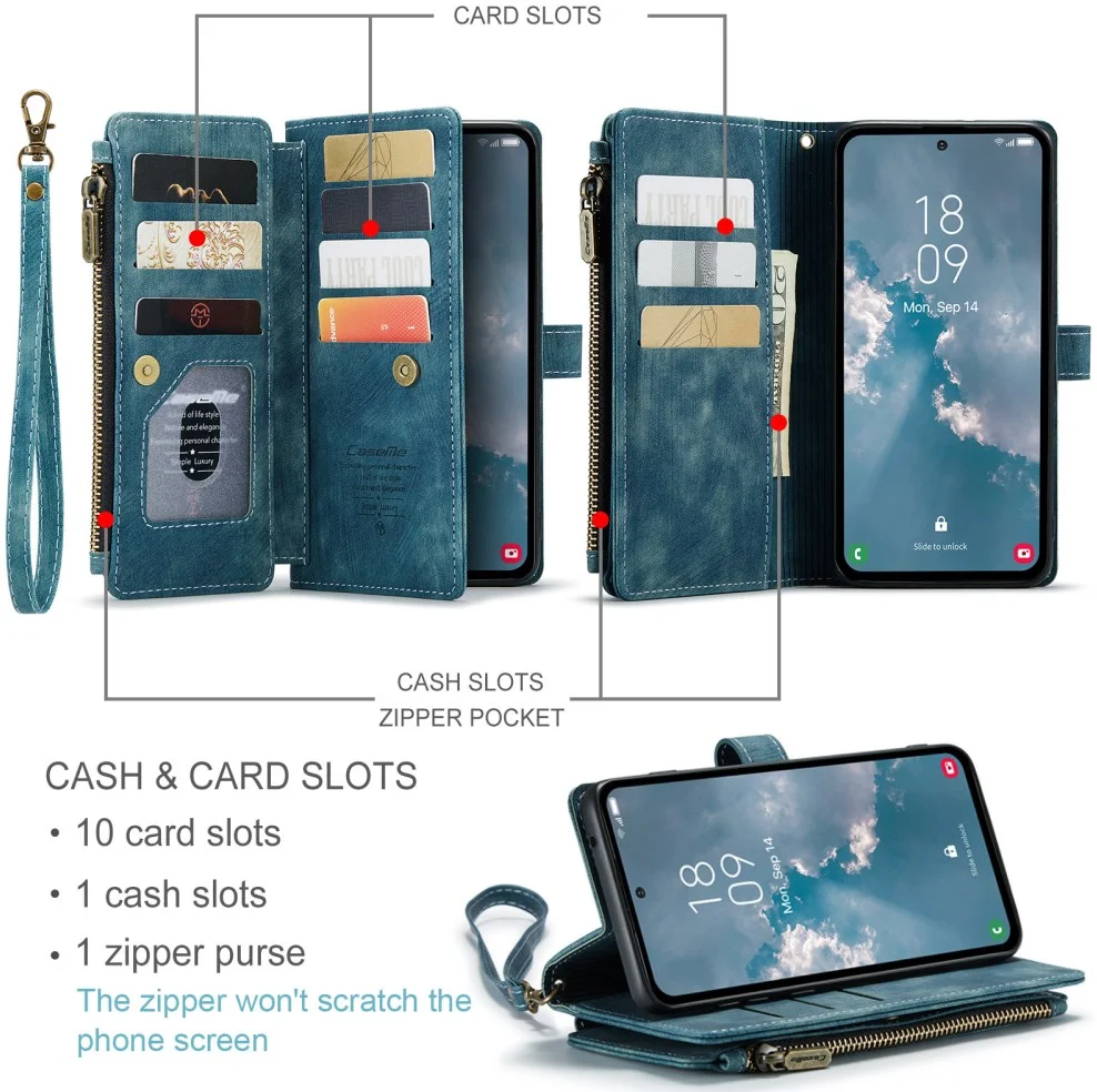 CaseMe C30 Samsung Galaxy A54 Hoesje Pasjeshouder Book Case Blauw afbeelding 3