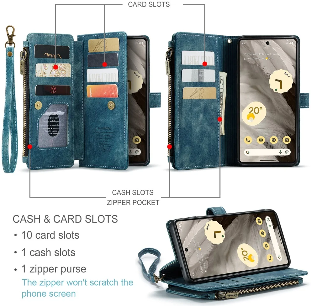 CaseMe C30 Google Pixel 7a Hoesje Pasjeshouder Book Case Blauw afbeelding 3