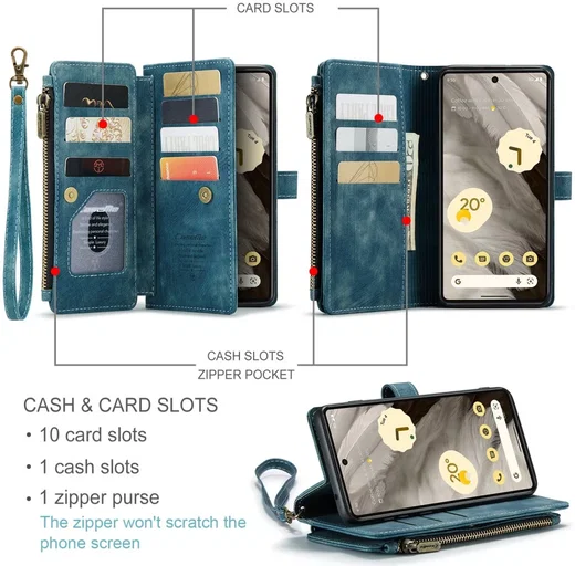 CaseMe C30 Google Pixel 7a Hoesje Pasjeshouder Book Case Blauw afbeelding 3