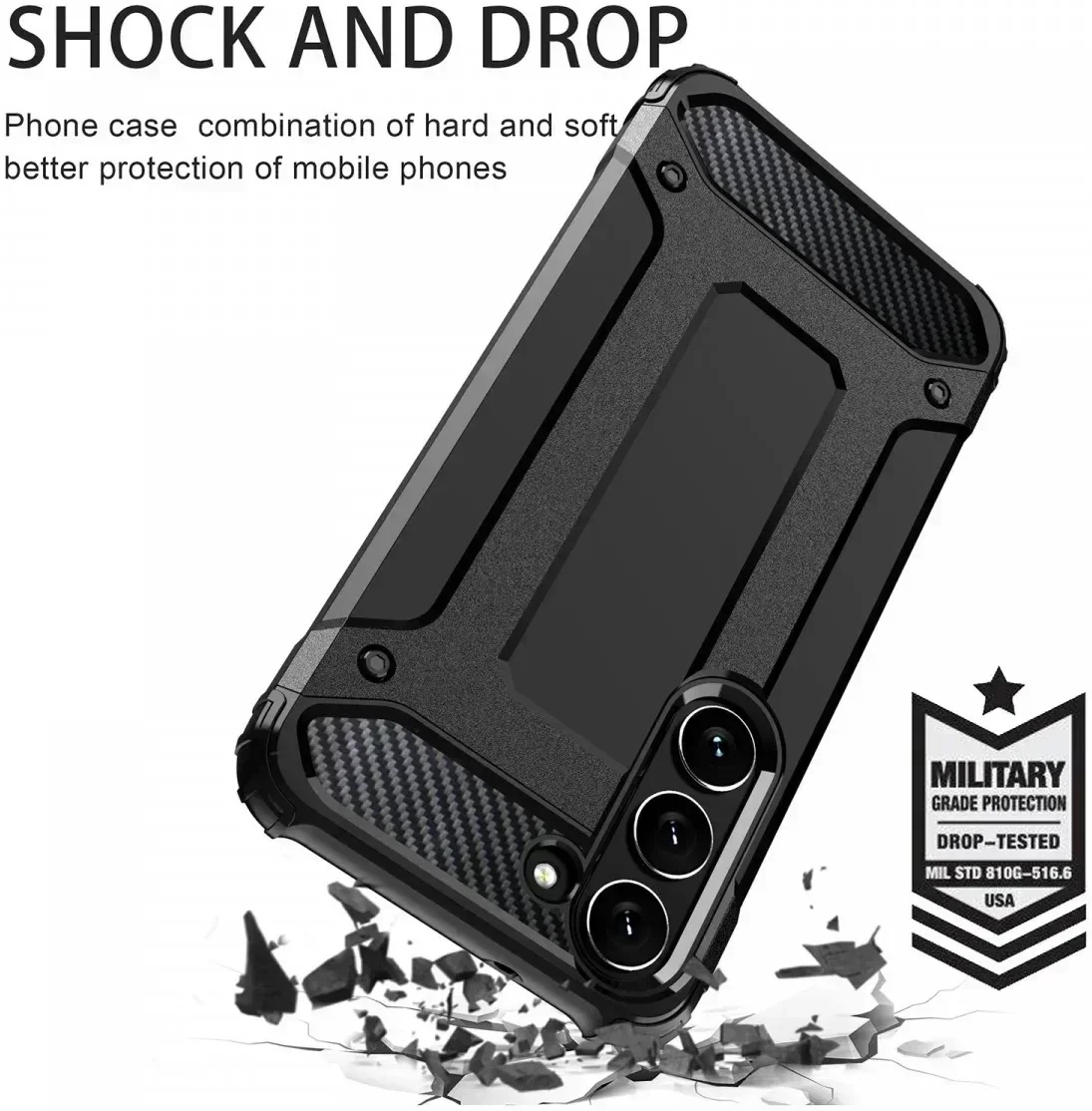 Samsung Galaxy A05 Hoesje Shock Proof Hybride Back Cover Zwart afbeelding 2
