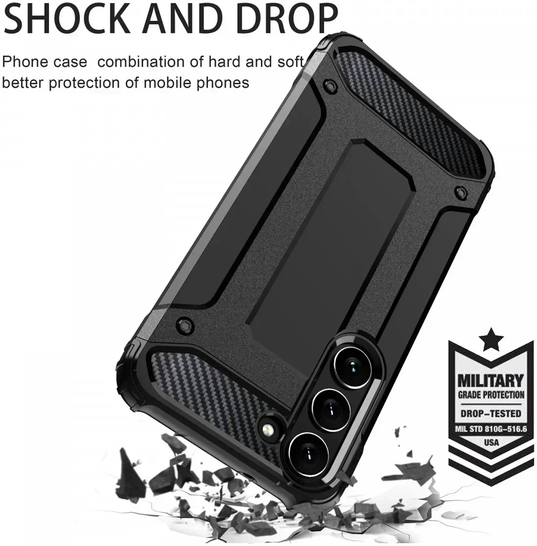 Samsung Galaxy A05S Hoesje Shock Proof Hybride Back Cover Zwart afbeelding 2