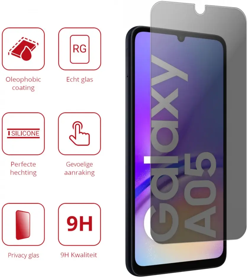 Rosso Samsung Galaxy A05 9H Tempered Glass Screen Protector Privacy afbeelding 2