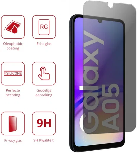 Rosso Samsung Galaxy A05 9H Tempered Glass Screen Protector Privacy afbeelding 2