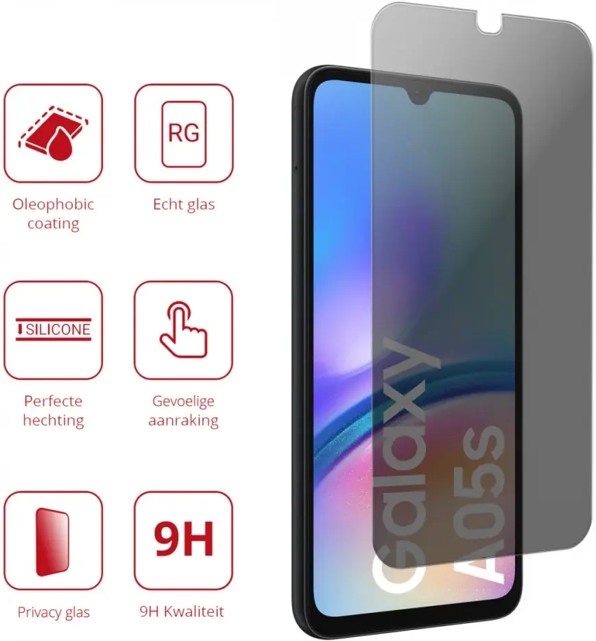 Rosso Samsung Galaxy A05s 9H Tempered Glass Screen Protector Privacy afbeelding 2