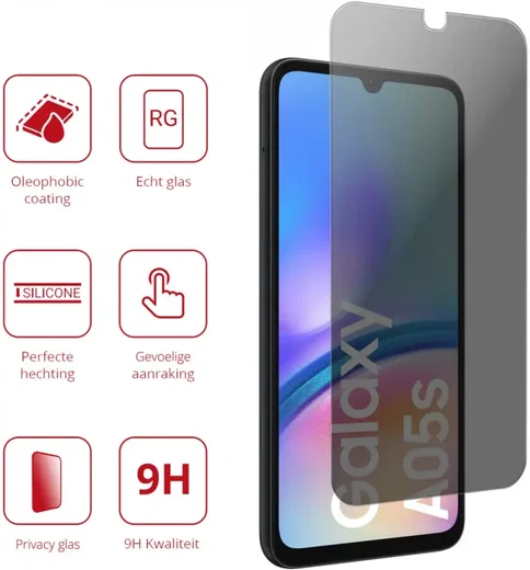 Rosso Samsung Galaxy A05s 9H Tempered Glass Screen Protector Privacy afbeelding 2