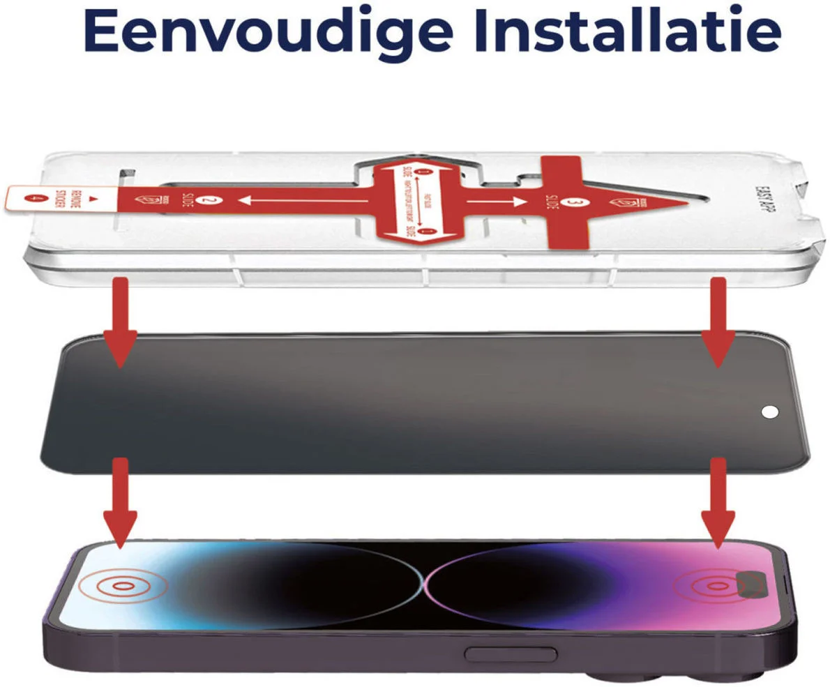 Rosso iPhone 15 Pro Privacy Glass Tempered Glass met Installatietray afbeelding 2
