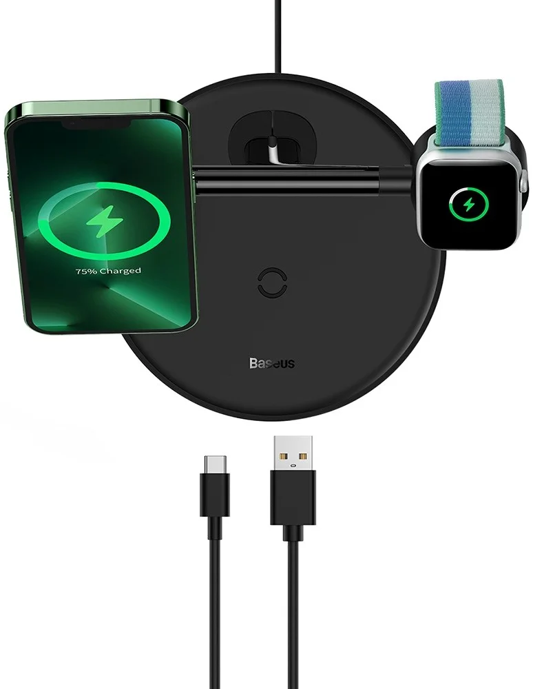 Baseus 3-in-1 Station 20W Draadloze Oplader iPhone/AirPods/Watch Zwart afbeelding 2