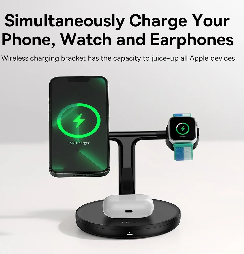 Baseus 3-in-1 Station 20W Draadloze Oplader iPhone/AirPods/Watch Zwart afbeelding 4