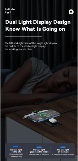 Essager 3-in-1 Opvouwbare Draadloze Lader iPhone/AirPods/Watch Zwart afbeelding 5