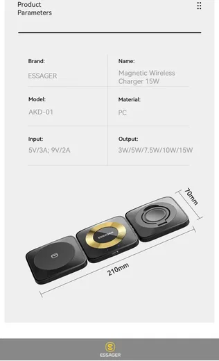 Essager 3-in-1 Opvouwbare Draadloze Lader iPhone/AirPods/Watch Wit afbeelding 9