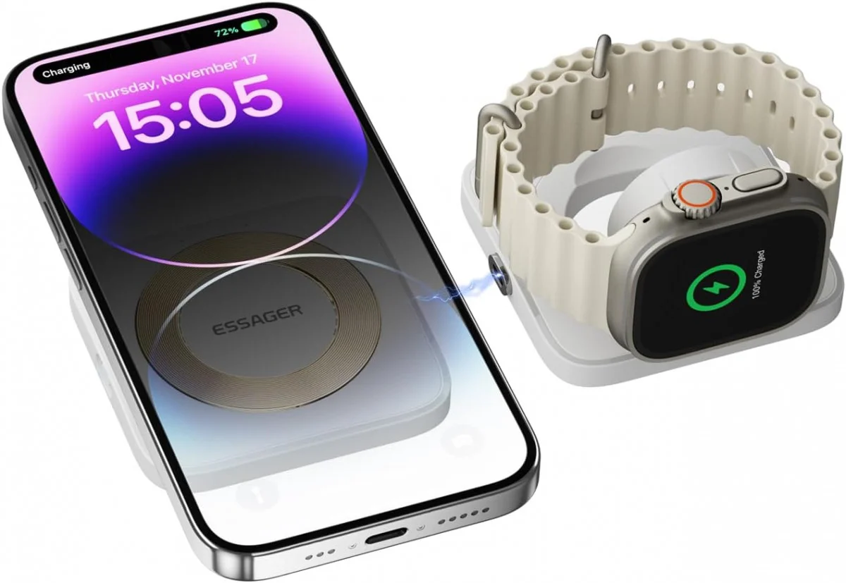Essager 15W Opvouwbare MagSafe Lader iPhone en Apple Watch Wit afbeelding 1
