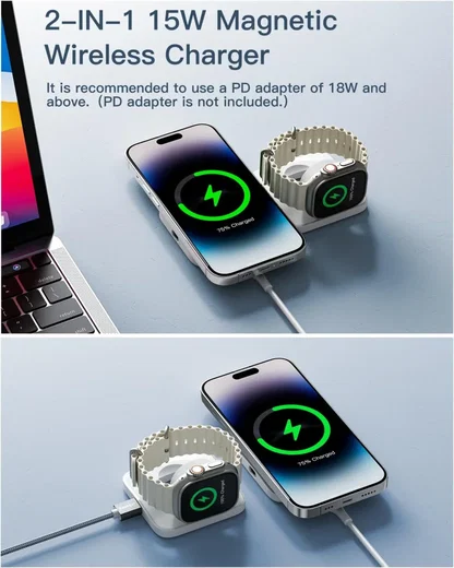 Essager 15W Opvouwbare MagSafe Lader iPhone en Apple Watch Wit afbeelding 6