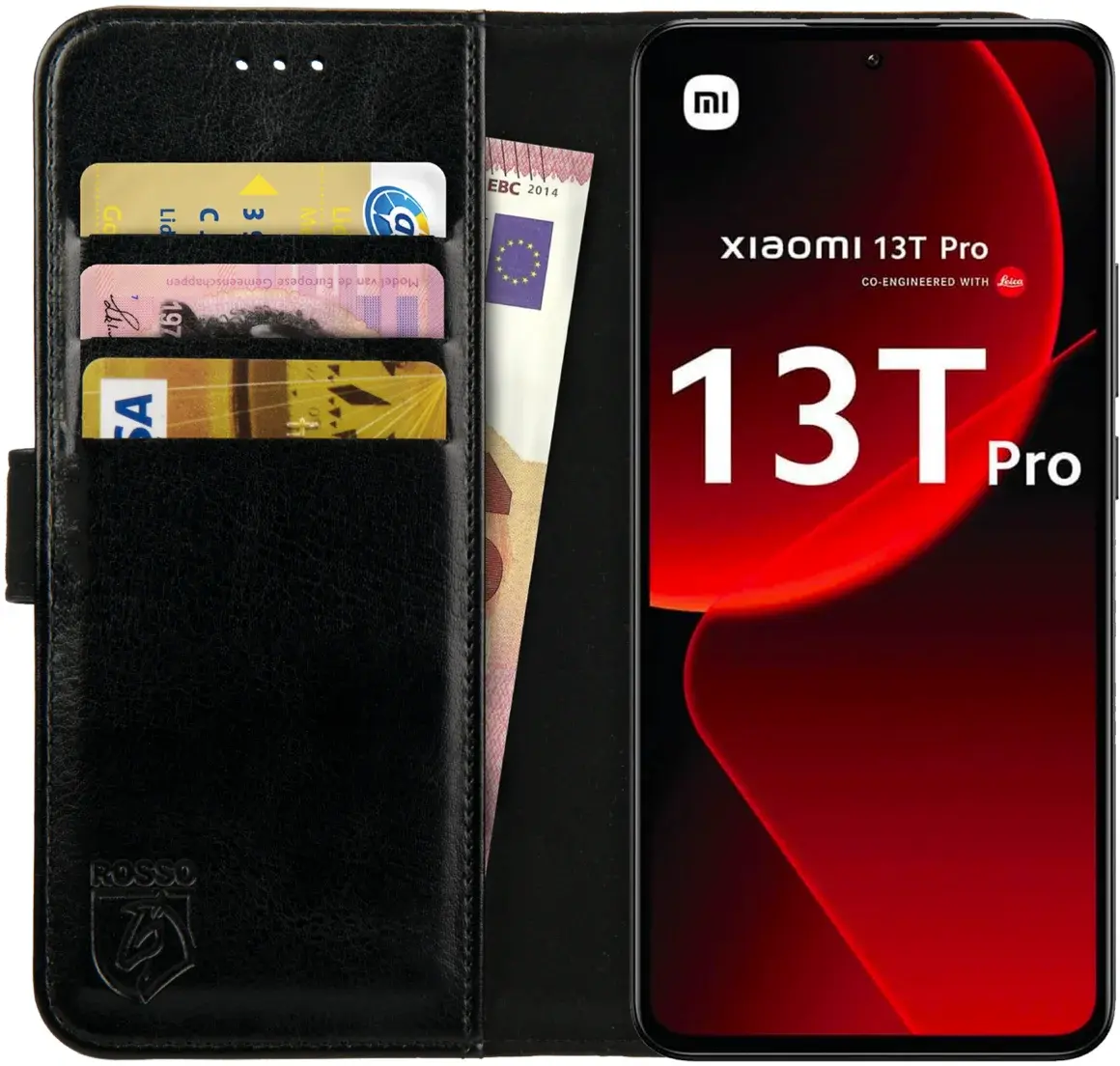 Rosso Element Xiaomi 13T / 13T Pro Hoesje Book Case Wallet Zwart afbeelding 1