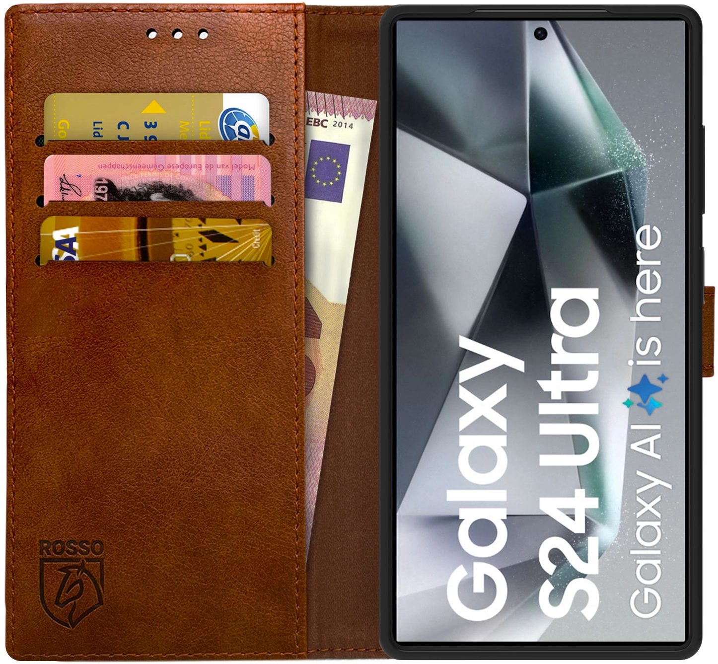 Rosso Element Samsung Galaxy S24 Ultra Hoesje Book Case Wallet Bruin afbeelding 1