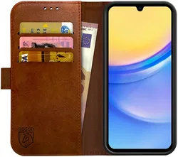 Rosso Element Samsung Galaxy A15 Hoesje Book Case Wallet Bruin afbeelding