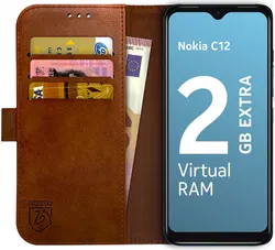 Rosso Element Nokia C12 Hoesje Book Case Wallet Bruin afbeelding