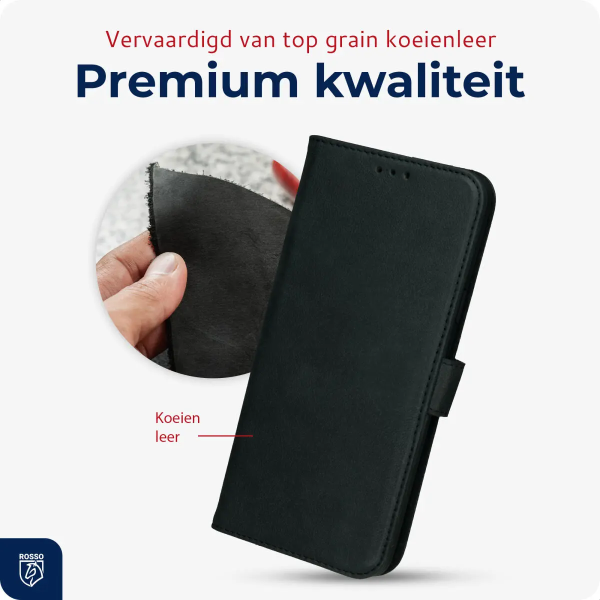 Rosso Deluxe Samsung Galaxy S24 Hoesje Echt Leer Book Case Zwart afbeelding 4