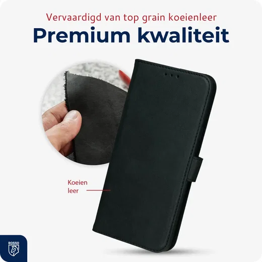 Rosso Deluxe Samsung Galaxy S24 Hoesje Echt Leer Book Case Zwart afbeelding 4