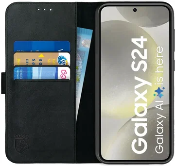 Rosso Deluxe Samsung Galaxy S24 Hoesje Echt Leer Book Case Zwart
