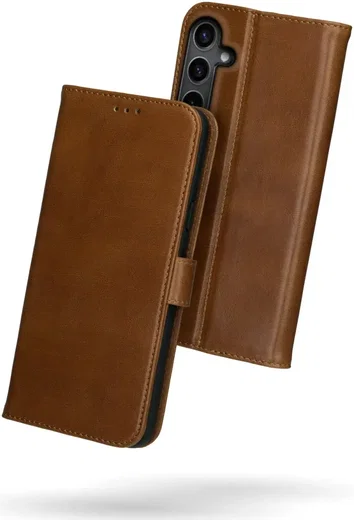 Rosso Deluxe Samsung Galaxy S24 Hoesje Echt Leer Book Case Bruin afbeelding 2
