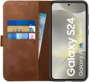 Rosso Deluxe Samsung Galaxy S24 Hoesje Echt Leer Book Case Bruin