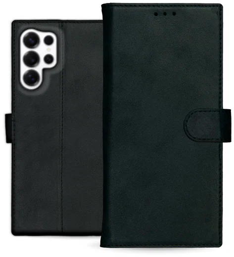 Rosso Deluxe Samsung Galaxy S24 Ultra Hoesje Echt Leer Book Case Zwart afbeelding 2