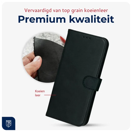 Rosso Deluxe Samsung Galaxy S24 Ultra Hoesje Echt Leer Book Case Zwart afbeelding 4