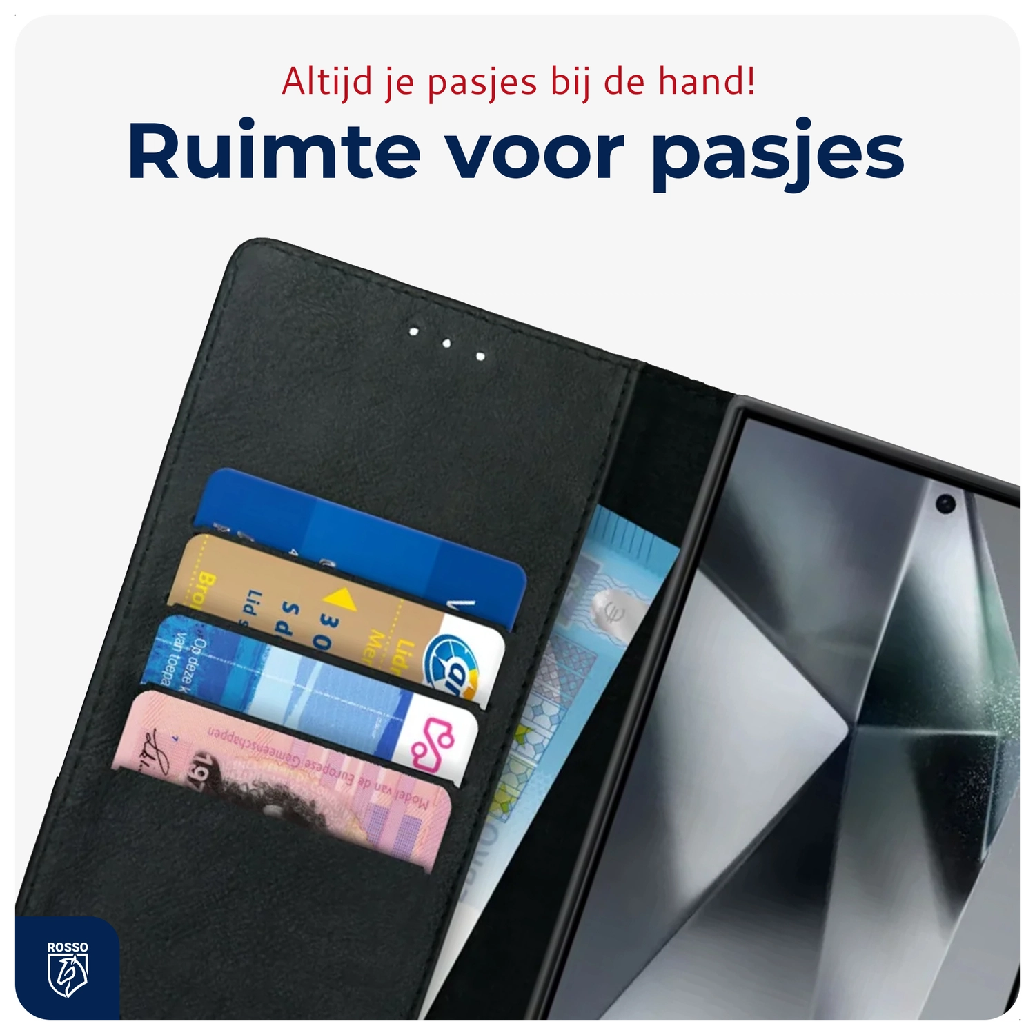 Rosso Deluxe Samsung Galaxy S24 Ultra Hoesje Echt Leer Book Case Zwart afbeelding 5