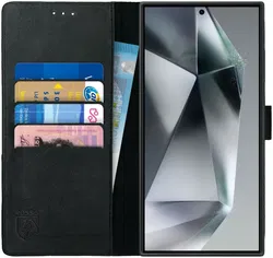 Rosso Deluxe Samsung Galaxy S24 Ultra Hoesje Echt Leer Book Case Zwart afbeelding