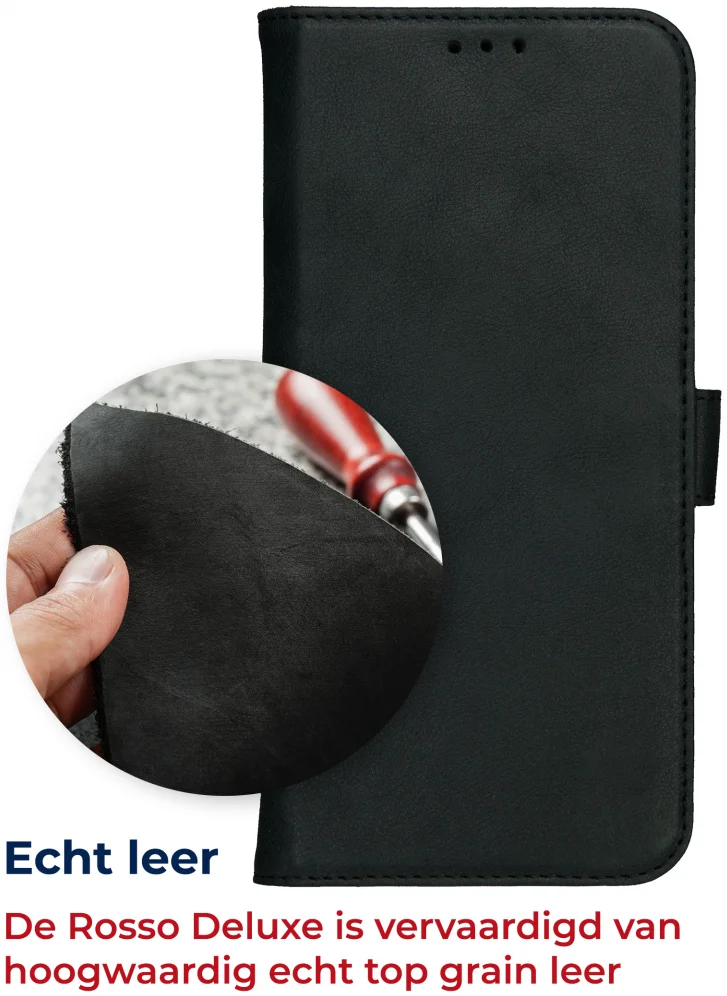 Rosso Deluxe Samsung Galaxy S24 Plus Hoesje Echt Leer Book Case Zwart afbeelding 7