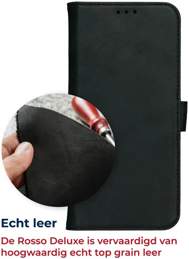 Rosso Deluxe Samsung Galaxy S24 Plus Hoesje Echt Leer Book Case Zwart afbeelding 7