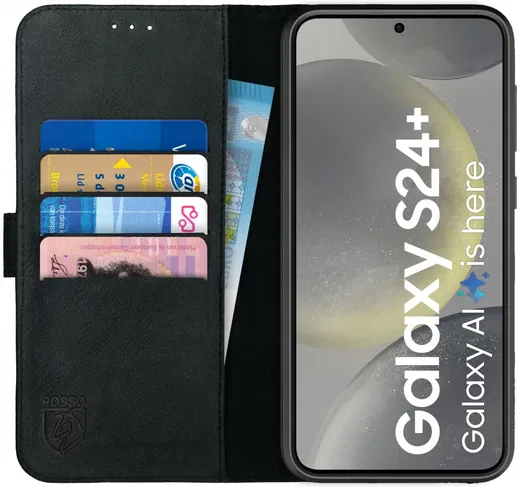Rosso Deluxe Samsung Galaxy S24 Plus Hoesje Echt Leer Book Case Zwart afbeelding 1