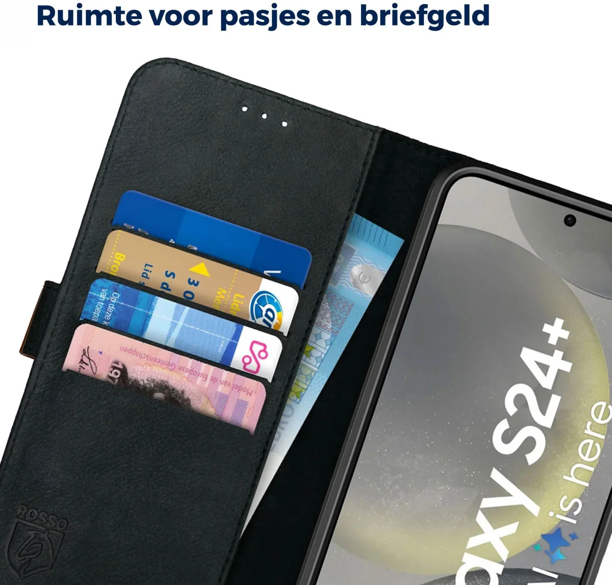 Rosso Deluxe Samsung Galaxy S24 Plus Hoesje Echt Leer Book Case Zwart afbeelding 6