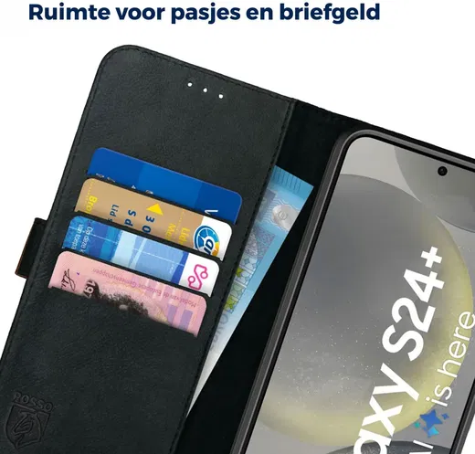 Rosso Deluxe Samsung Galaxy S24 Plus Hoesje Echt Leer Book Case Zwart afbeelding 6