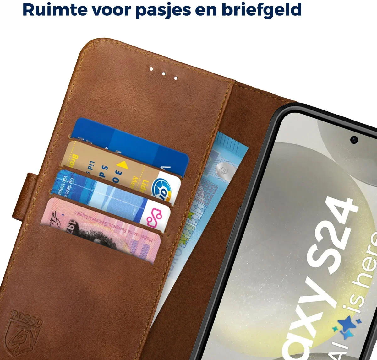 Rosso Deluxe Samsung Galaxy S24 Plus Hoesje Echt Leer Book Case Bruin afbeelding 6