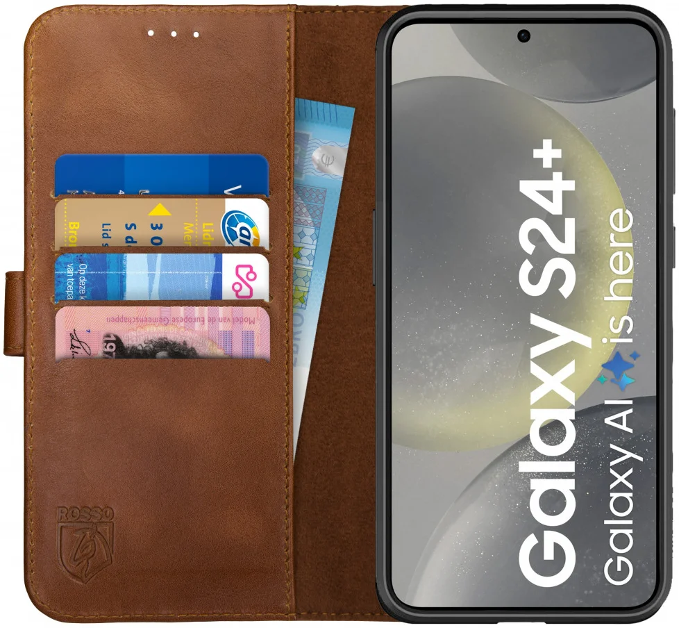 Rosso Deluxe Samsung Galaxy S24 Plus Hoesje Echt Leer Book Case Bruin afbeelding 1