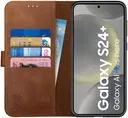 Rosso Deluxe Samsung Galaxy S24 Plus Hoesje Echt Leer Book Case Bruin