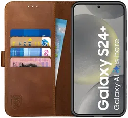 Rosso Deluxe Samsung Galaxy S24 Plus Hoesje Echt Leer Book Case Bruin afbeelding