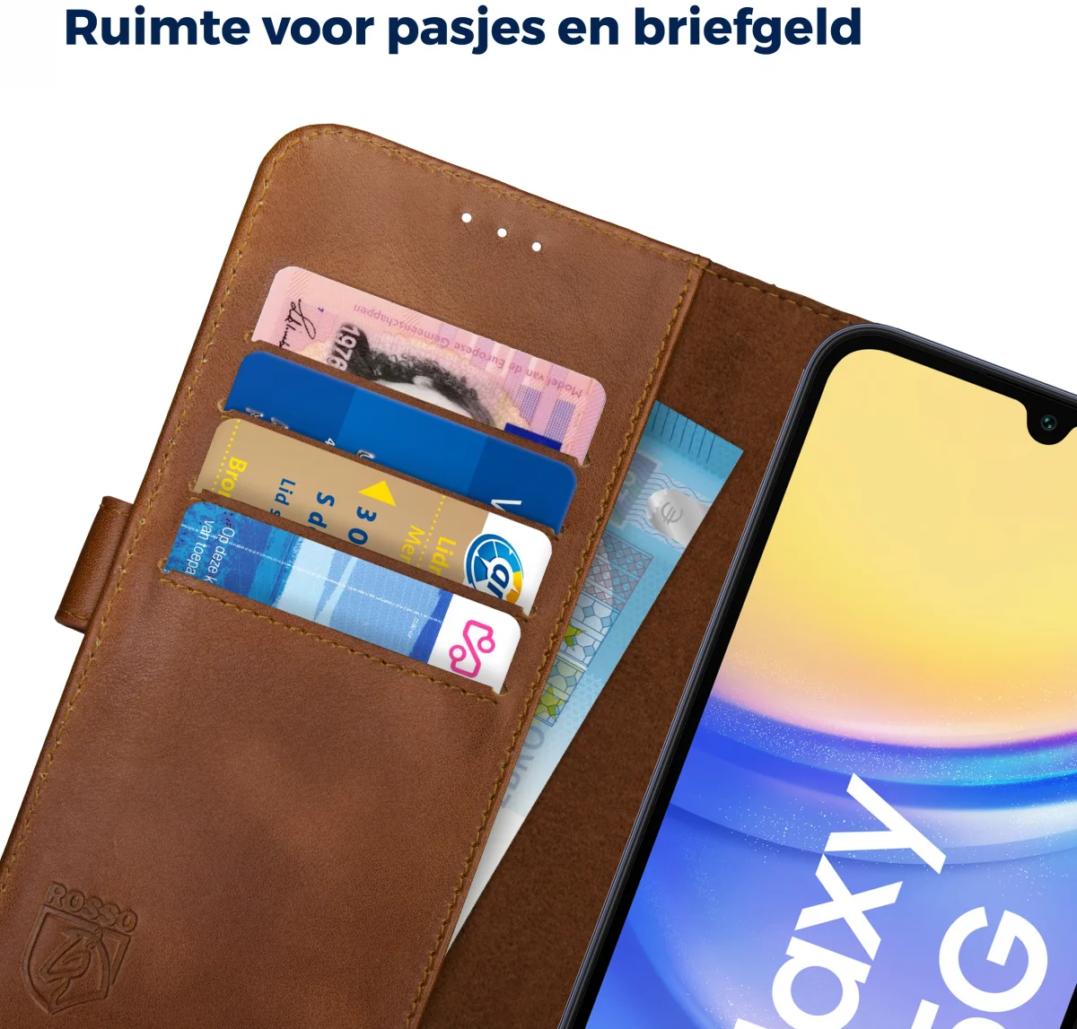 Rosso Deluxe Samsung Galaxy A15  Hoesje Echt Leer Book Case Bruin afbeelding 7