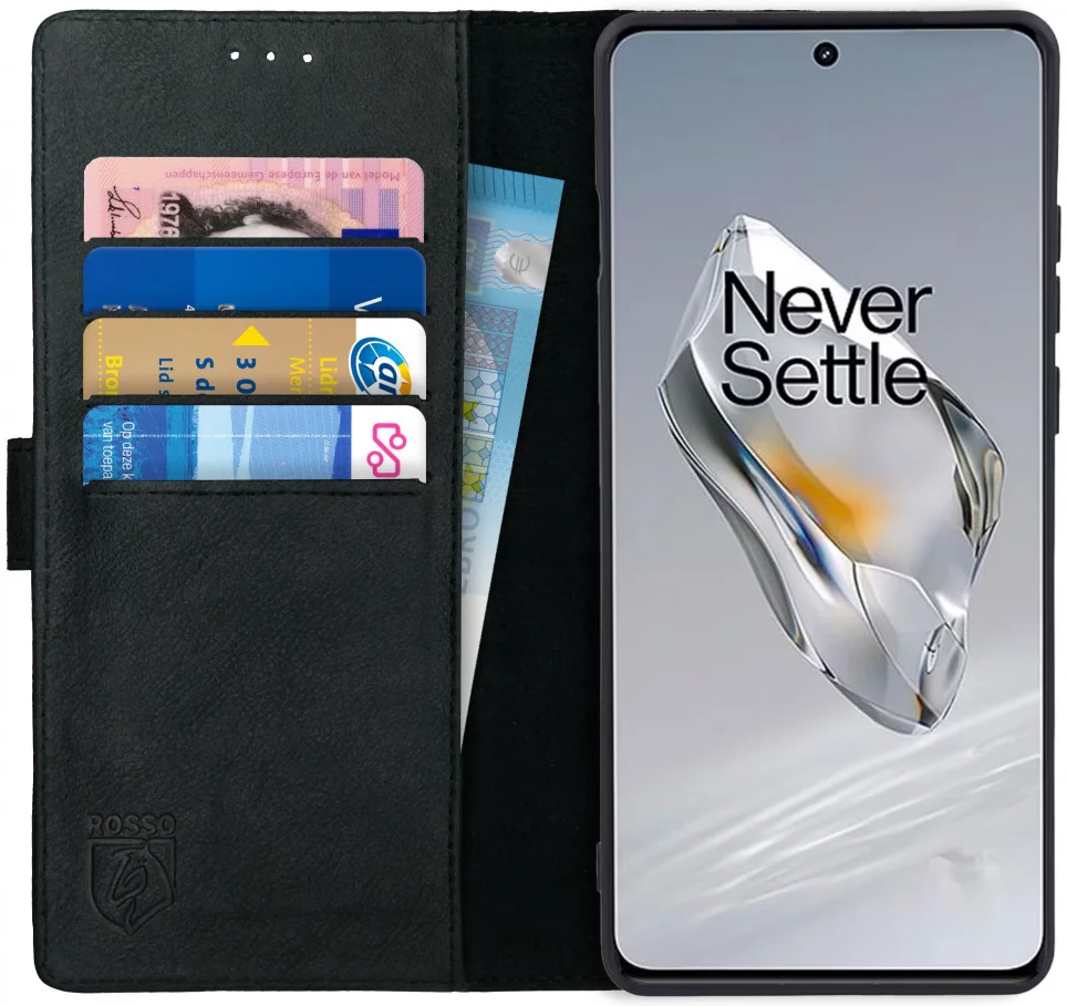 Rosso Deluxe OnePlus 12 Hoesje Echt Leer Book Case Zwart afbeelding 1